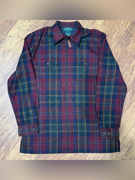 Ralph Lauren Tops - Lauren Ralph Lauren Plaid Zip Shirt Jacket Lightweight Wool Blend Preppy Size M